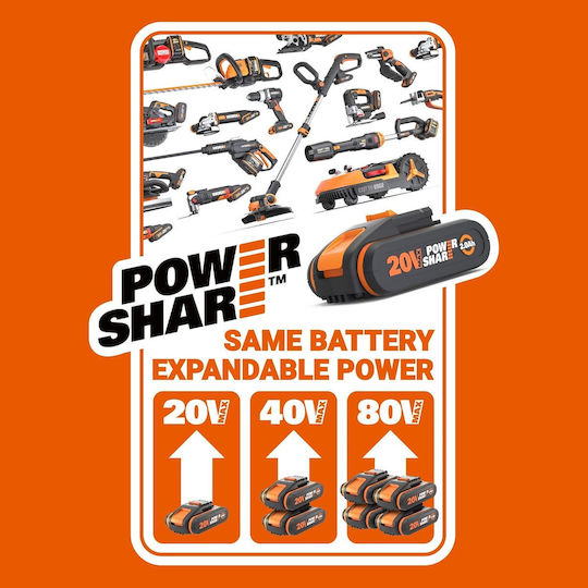 Worx Τροχός 125mm Μπαταρίας Brushless με Ρύθμιση Στροφών 20V Solo