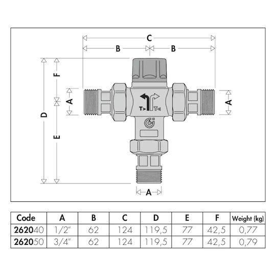 Caleffi Three-way Aluminum Diversion Valve ¾" for boiler