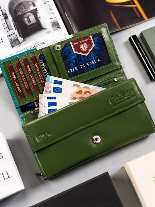 Large Leather Women's Wallet with RFID Green