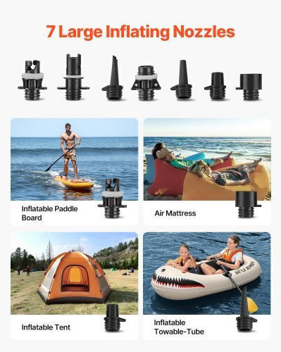 Vevor Paddle Board Pump Rechargeable Battery-Powered 20psi Dual Stage SUP Pump