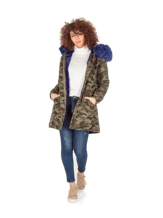 Lang Damen Parka Jacke mit pelziger Kapuze für Winter Blue prk-37249 (armbl)