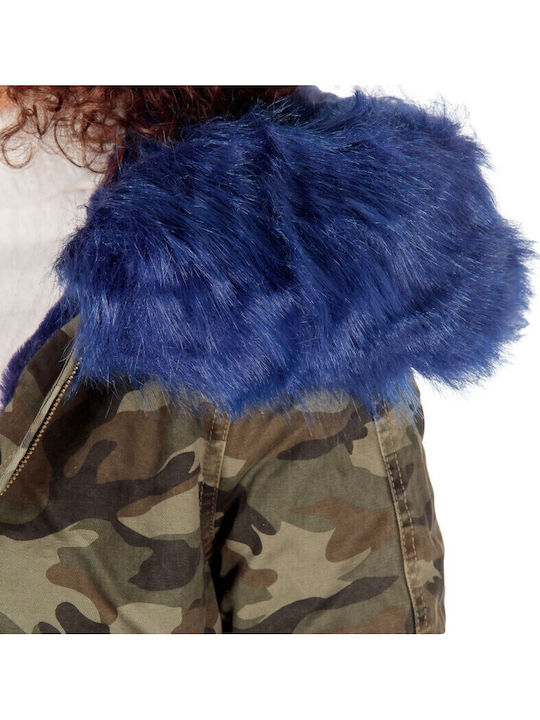 Lang Damen Parka Jacke mit pelziger Kapuze für Winter Blue prk-37249 (armbl)