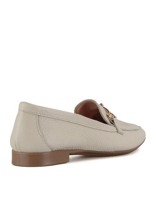 Δερμάτινα Γυναικεία Loafers σε Μπεζ Χρώμα
