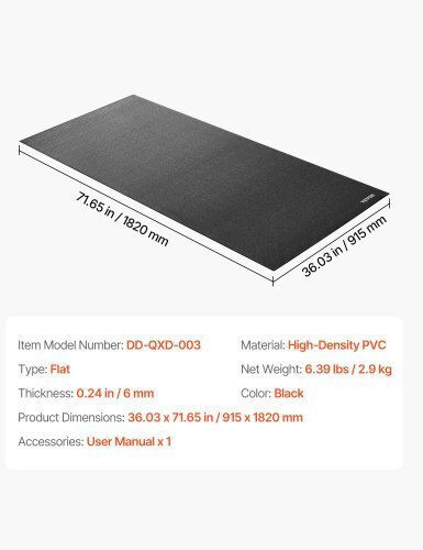 Vevor Gym Exercise Equipment Floor Mat Black 91.5x182cm