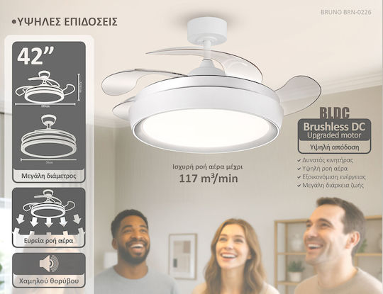 Bruno Ventilator de Tavan 106,68cm cu Lumină Alb
