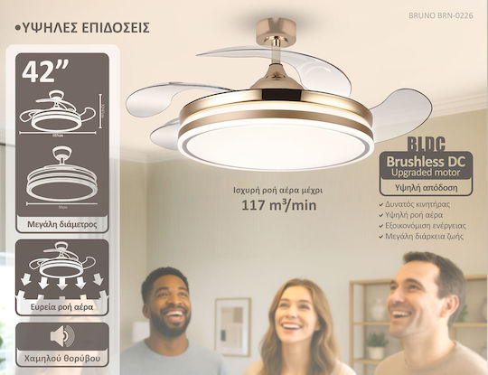 Bruno Ceiling Fan 106.68cm with Light Transparent / Gold