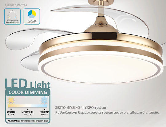 Bruno Ceiling Fan 106.68cm with Light Transparent / Gold
