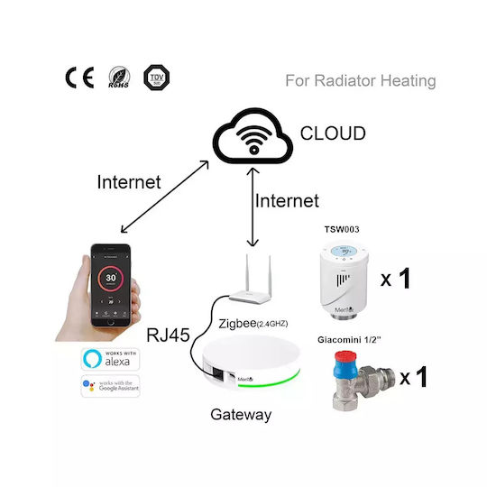 Giacomini Kit Valvă Termostatică pentru Radiator Cap Termostatic Inteligent Mentor Tzb111g Zigbee Programabil Lcd Hub