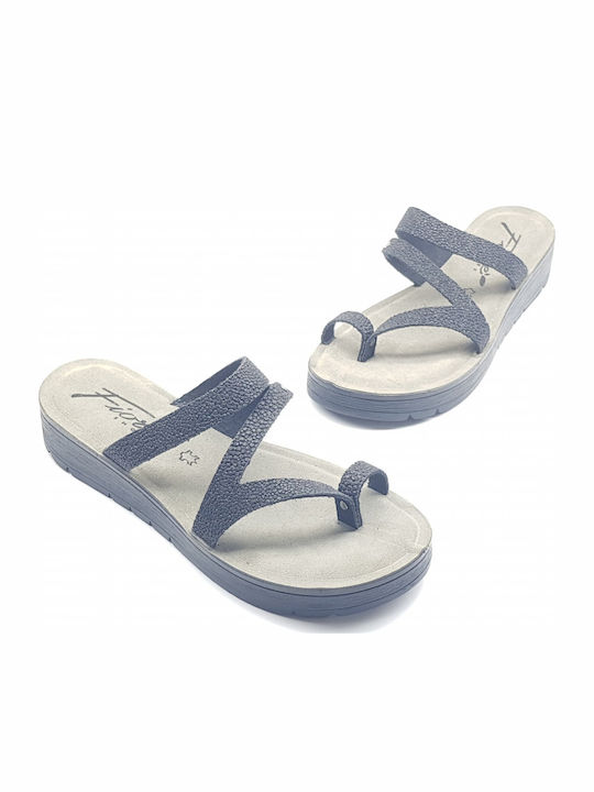 Leather Women's Flat Sandals in Black Color