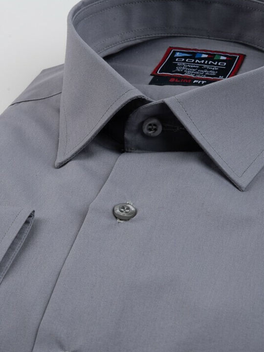 Poligianni-domino Υποκάμισο Slim Fit 20502-15 Γκρι Μεσαιο
