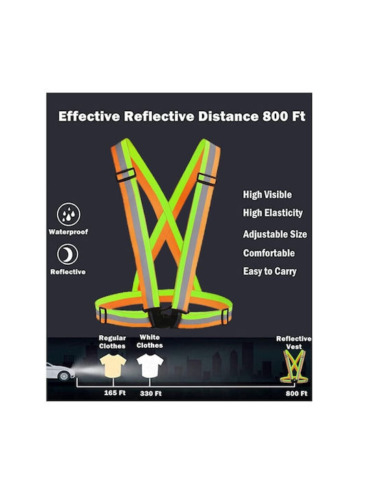 Unisex Fluorescent Elastic Suspenders Vest Reflective Stripes 1aut46