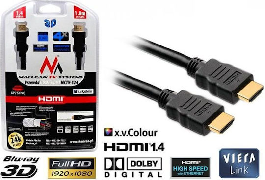 Maclean Energy HDMI Cables HDMI 1.4 High Speed 1080p 120Hz Cable HDMI Male - HDMI Male 1.8m Black