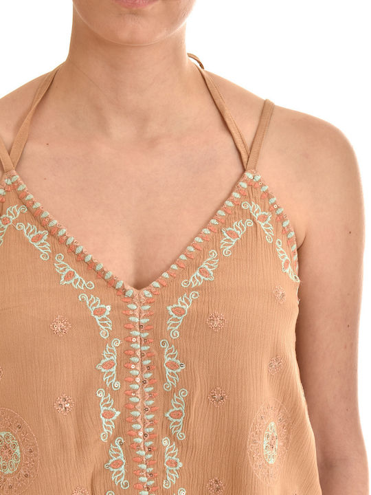 Nekane Top Ethnic Embroidery & Ribbon-sand Μπεζ Ag.guira-131