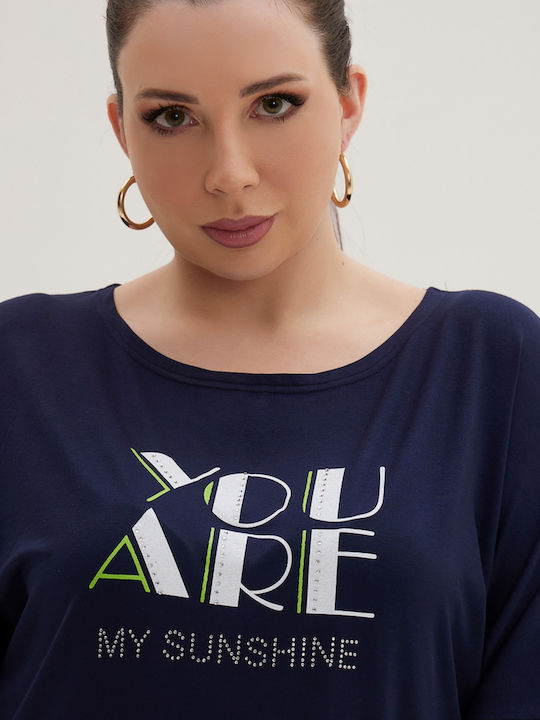 Bluze Damă Mâneci scurte Tip Mâneci scurte Pattern Albastru