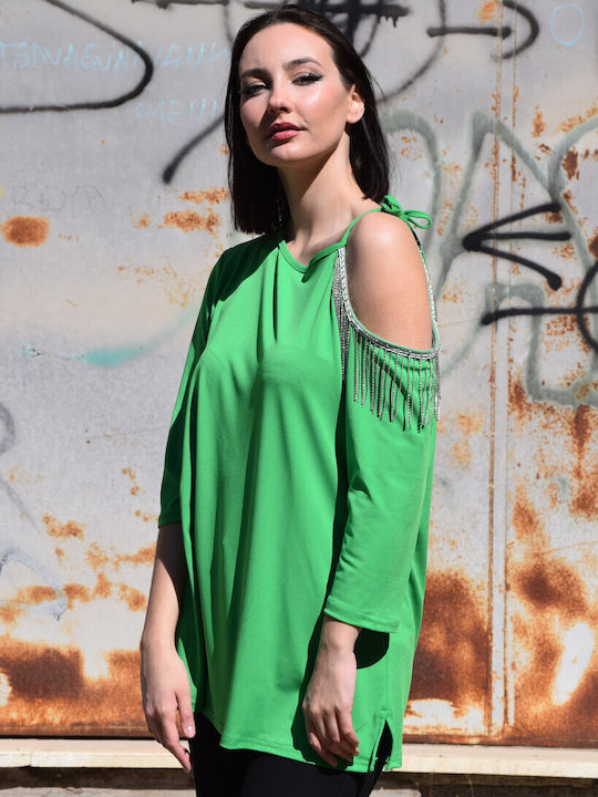 Women's Blouse of Excellent Quality Greek Tailoring Green Riz36 Code