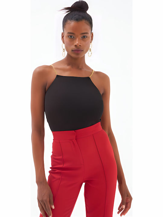 Negru Top Cropped cu Lanț de Aur – Look Sexy Pentru Ieșire De Seară One Size
