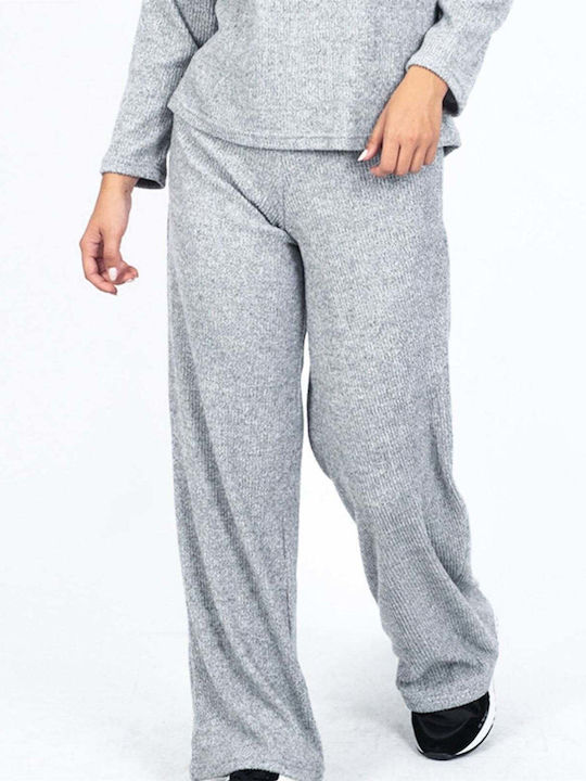 Set Pulover Tricotat Cu Guler Înalt Pantaloni Gri Melanj