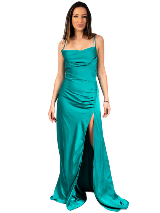 Trilogy Clothing Salty Satin Maxi Dress Tr30040 Type Turquoise Women's Collection Su23