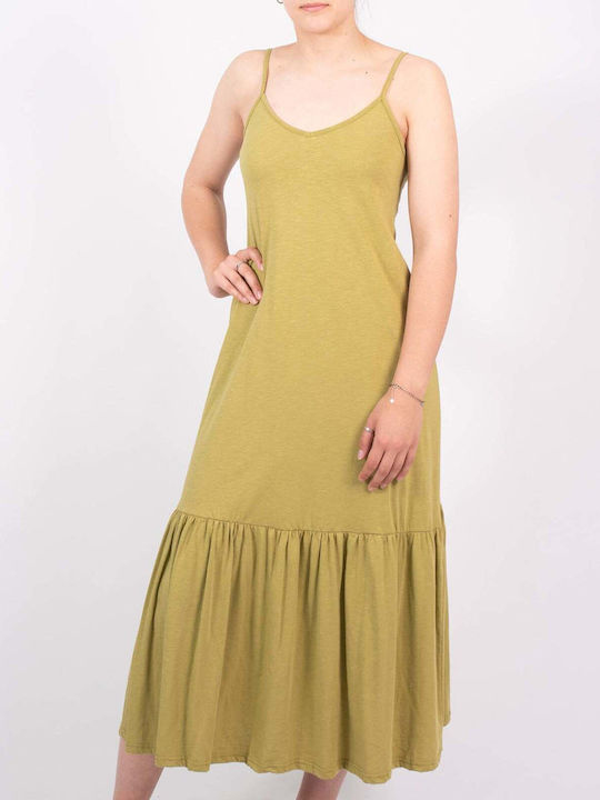 Rochie Maxi Cu Volane Verde Kaki