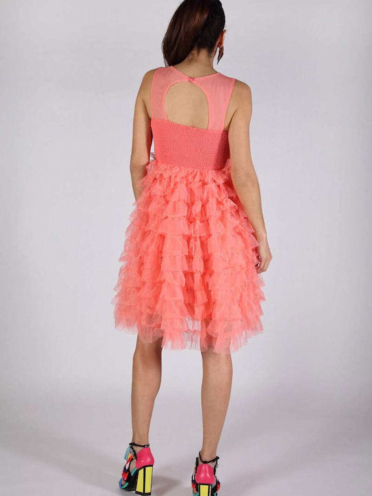 Coral Evening Tulle Dress Coral