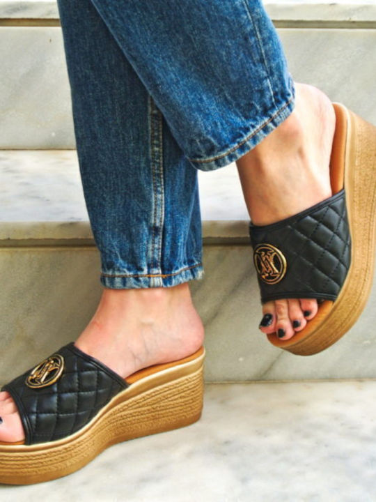 Blondie Anatomic Platform Slippers Black Soft Insole Greek Made