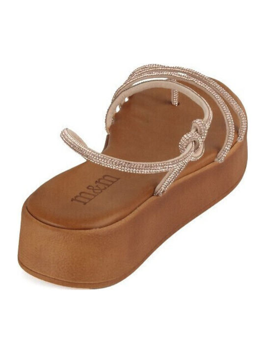 Bronze Leather Handmade Flatform Sandal Strass