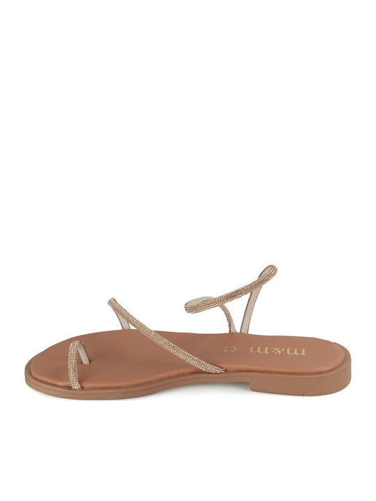 Bronze Leder Handmade Flache Sandalen für Damen Strass