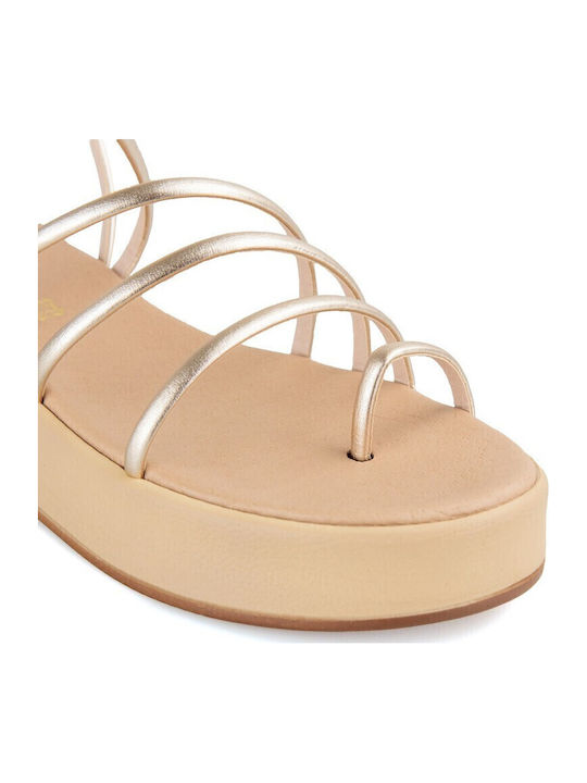 Gold Leather Handmade Flatform Sandal