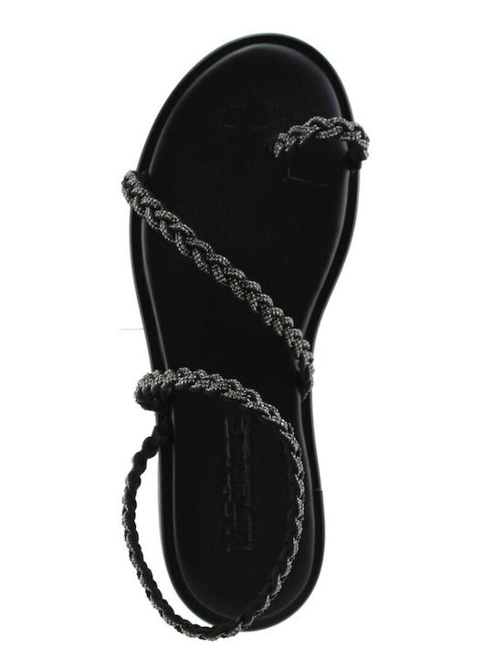Milanos Women's Flat Sandals Flat Leather 139 Black Steel