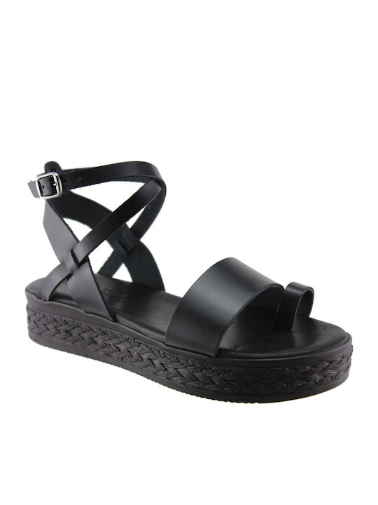 Milanos Sandale Casual Damă Flatforme de Piele 311 Negru