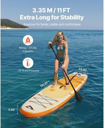 Vevor Φουσκωτή Σανίδα SUP με Μήκος 3.35m Πορτοκαλί