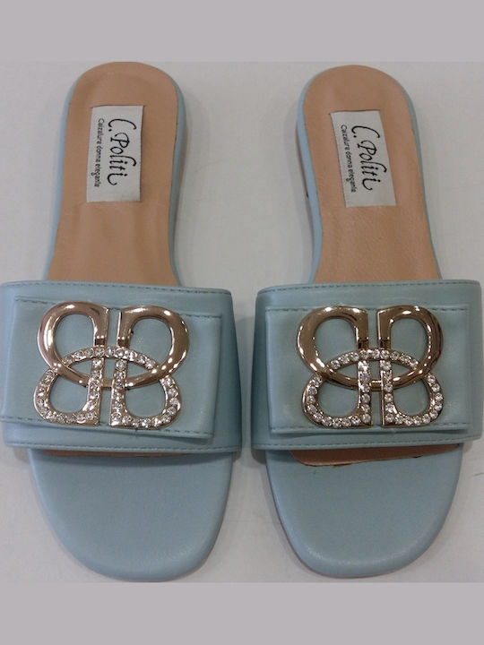 Siel Leder Flache Sandalen für Damen Mule Strass Politis