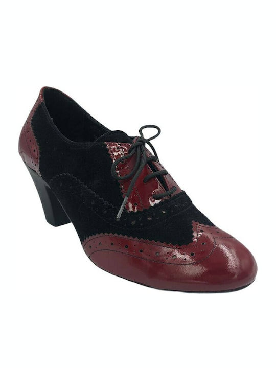 Ghete dama Oxford 18831 Negru din lac Bordeaux cu blană Gatzelis Shoes