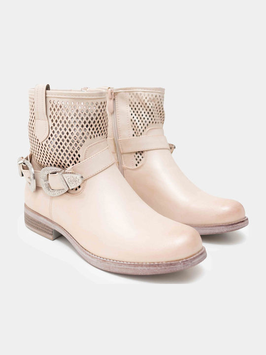 Damen Beiges Stiefelette Mit Metallischer Schnalle Damen Beiges Stiefelette Mit Metallischer Schnalle