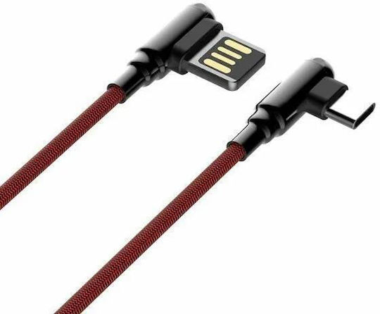 Ldnio LC421 Angle (90°) / Braided USB 2.0 Cable USB-C male - USB-A Red 1m