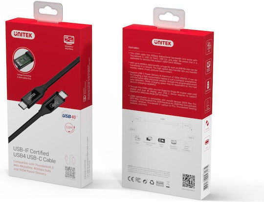 Unitek USB 4 Video Cable USB-C Male - USB-C PD Black 0.8m