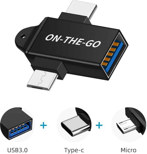 Techsuit Μετατροπέας USB-A female σε USB-C / micro USB male 1τμχ