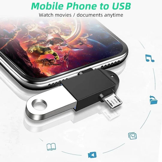 Techsuit Μετατροπέας USB-A male σε USB-C / micro USB 2x male 1τμχ