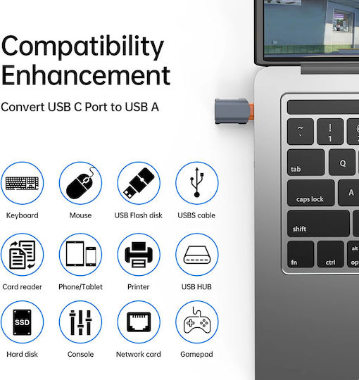 Techsuit Μετατροπέας USB-C male σε USB-A female Γκρι 1τμχ