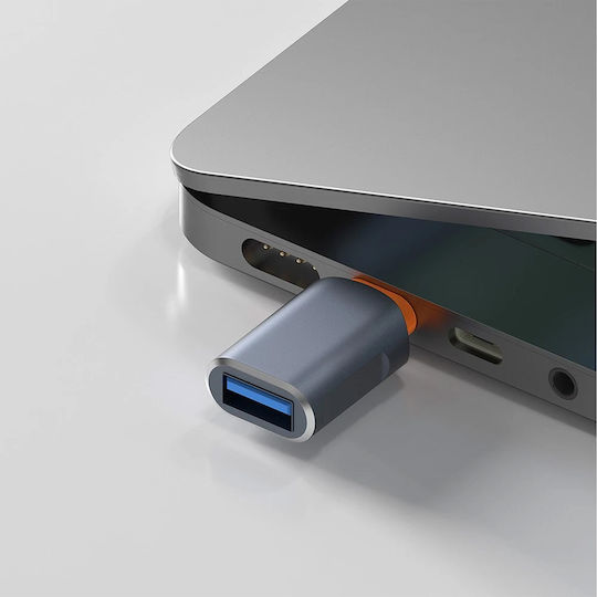 Techsuit Μετατροπέας USB-C male σε USB-A female Γκρι 1τμχ