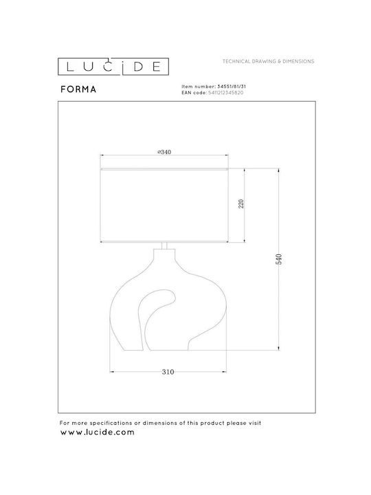 Lucide Lightning Forma Πορτατίφ για Ντουί E27 LED με Καφέ Καπέλο και Λευκή Βάση