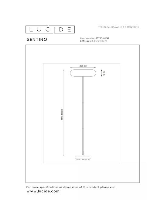 Lucide Lightning Sentino Floor Lamp H150xW40cm. with Socket for Bulb G9 Brown