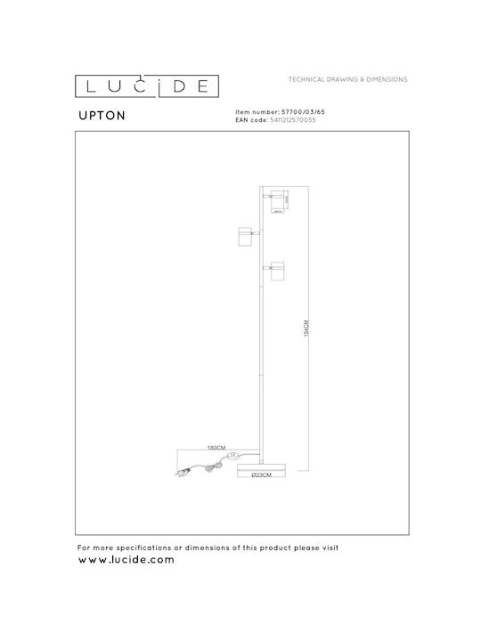 Lucide Lightning Upton Stehleuchte mit Fassung für Lampe GU10 Gray