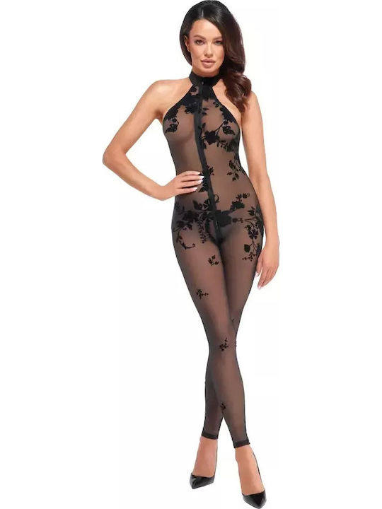 Schwarzes Sexy Bodystocking Mit Blumenmuster Schwarz L