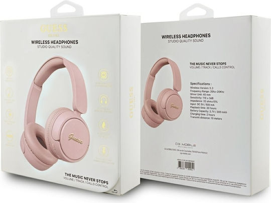 Guess Script Metal Logo Kabellos / Kabelgebunden Am Ohr Kopfhörer mit 30 Stunden Betriebszeit Rosa