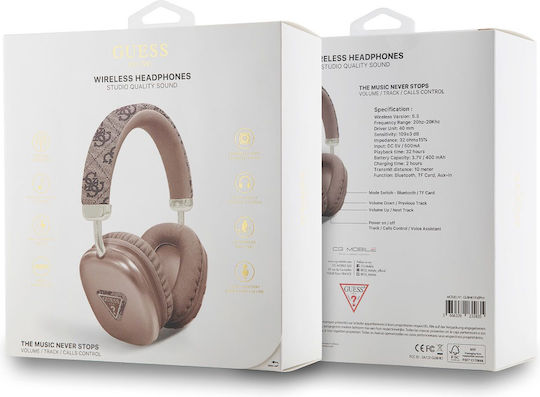 Guess Triangle Logo Wireless Wired Over Ear Headphones With 32 Hours Playing Time Brown