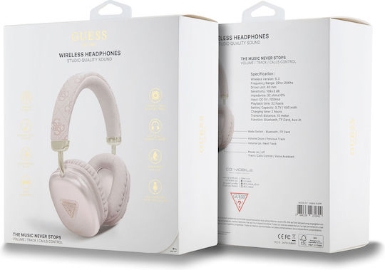 Guess Triangle Logo Wireless Wired Over Ear Headphones with 32 Hours Playing Time Pink