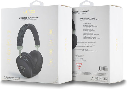 Guess 4G Gold Triangle Logo Безжични / Жични Over Ear Слушалки с 32 часа Работа и Бързо Зареждане Черни