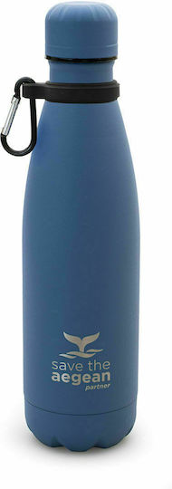 Estia Travel Flask Lite Save the Aegean Recyclable Bottle Thermos Stainless Steel BPA Free 500ml Denim Blue