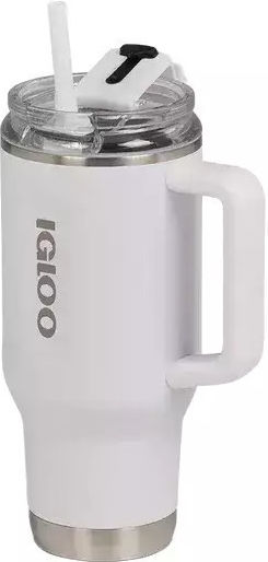 Igloo Handled Tumbler Thermos Plastic 1.183lt WHITE with Straw and Handle